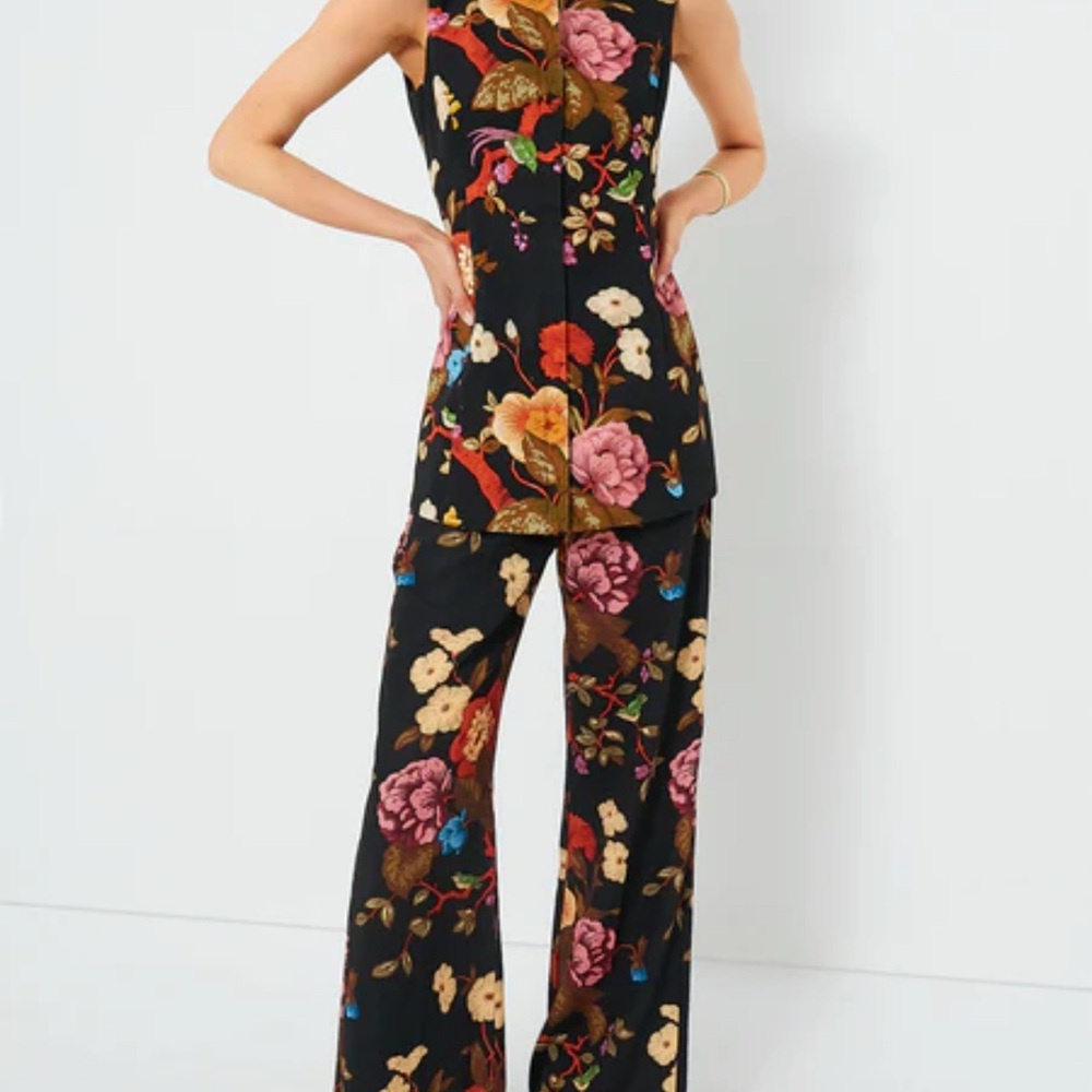 Floral Black Tunic Top + Matching Pants Set